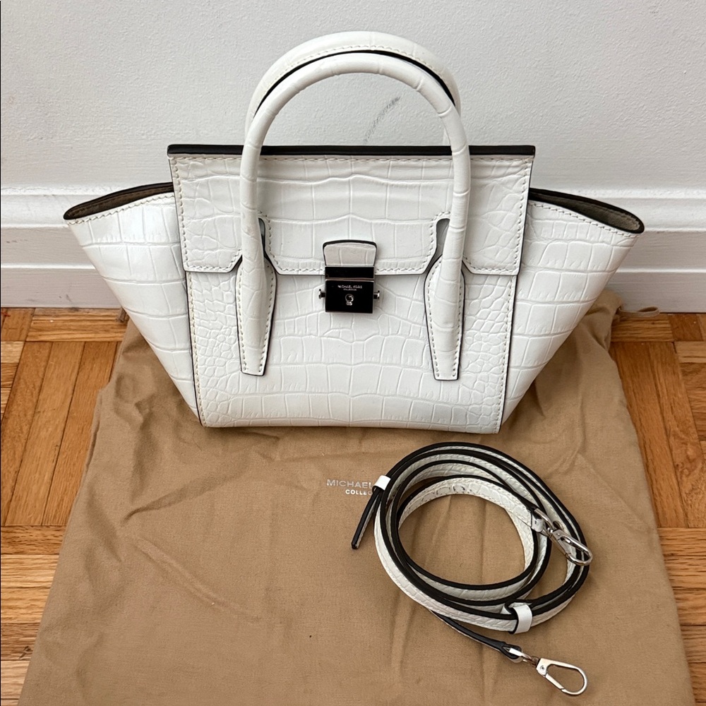 Michael Kors Collection White Embossed Satchel